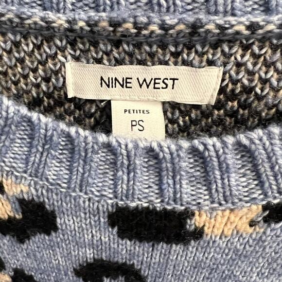Nine West Leopard Crop Pullover Sweater Blue Knit Cozy Size PS NWOT - Picture 4 of 12